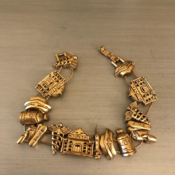 Boutique Jewelry - Gold Vintage Nurse Hospital Charm Bracelet